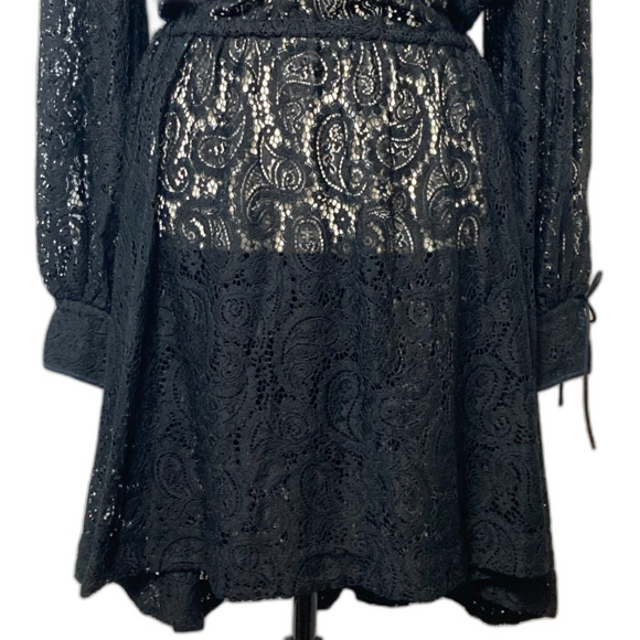 H&M Mock Neck Lace Dress Oversized Tie Neck Tie Waist Tie Cuff Rom Com Dress - Picture 8 of 10